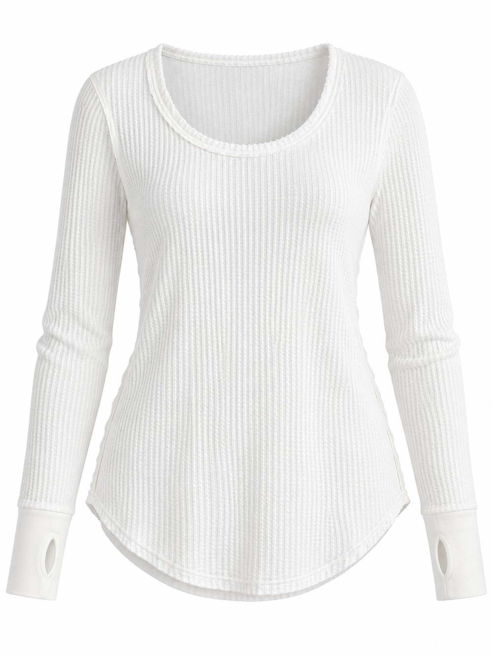 WE THE FREE | White Waffle Thermal Raw Seam Thumbhole Long Sleeve Top | L